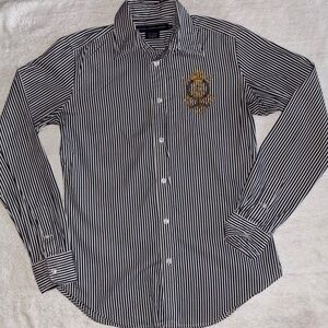 Ralph Lauren Sport collared long sleeve striped shirt navy blue and white size 6